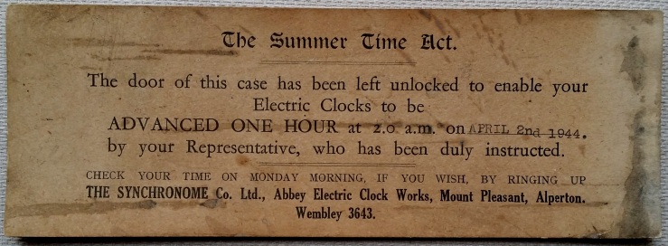 Synchronome: Printed Summer Time Label (1944)